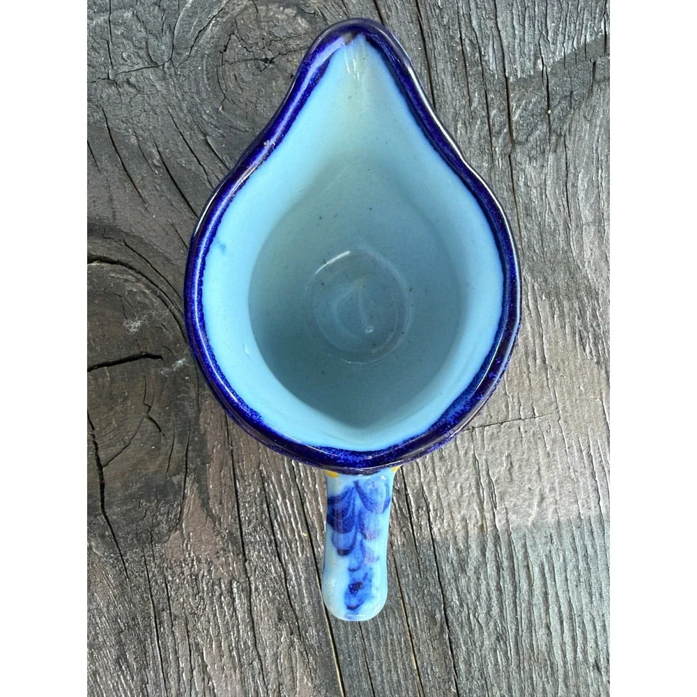 Vestal Alcobaca‎ Portugal Hand Painted Pottery Creamer Floral Blue Yellow 244